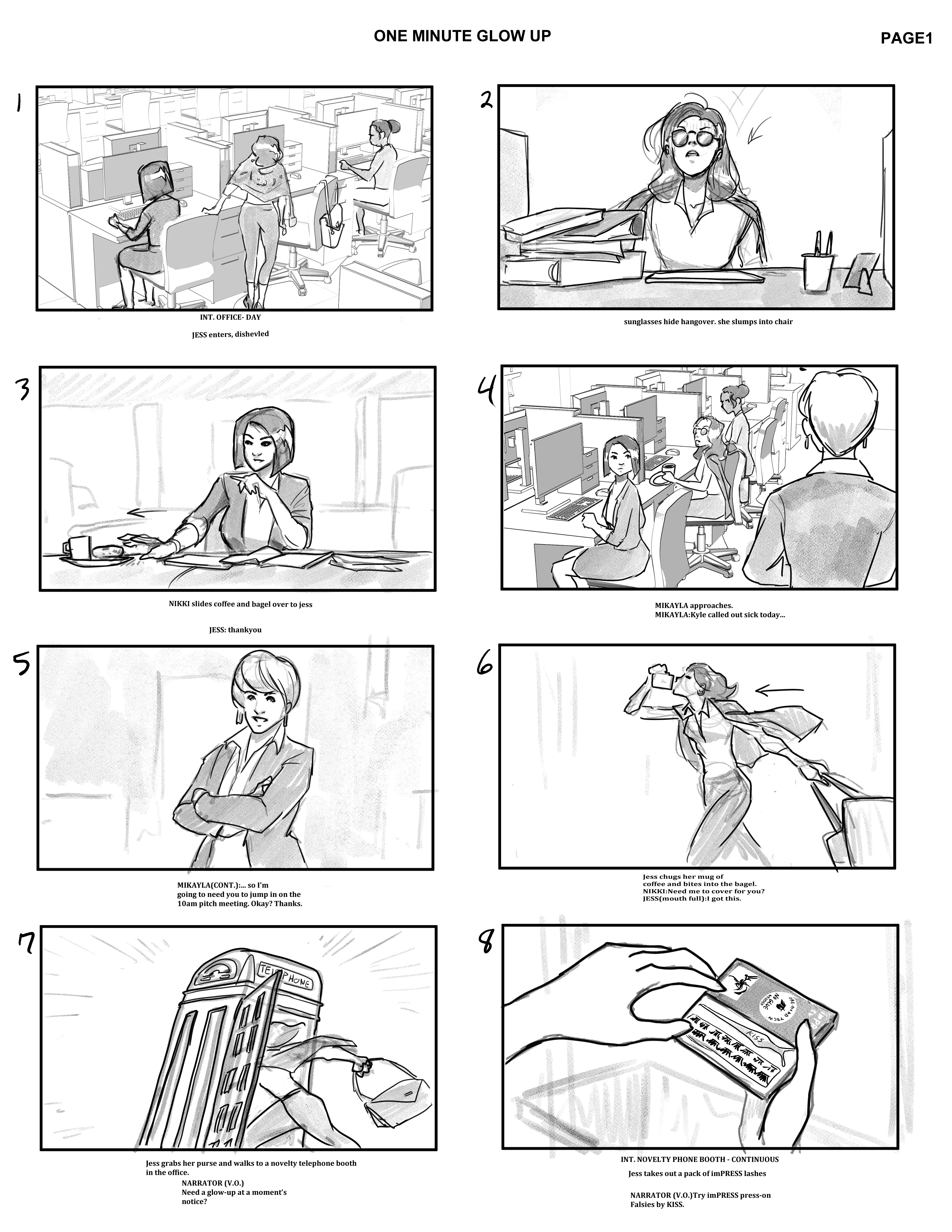 impress 1 minute glow up storyboards page 1